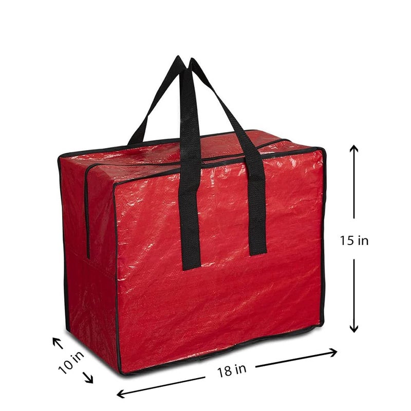 ProPik Christmas Ornaments Storage, Holiday Accessories Bag Tear-Proof Tarp 18 X 10 X 15 with Handles and Full Length Zipper (Red) - Image 4